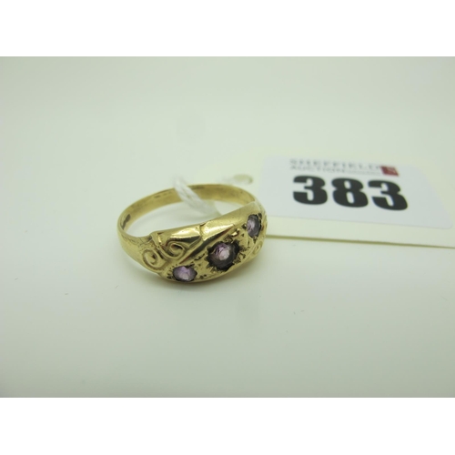 383 - A 9ct Gold Three Stone Ring, of Victorian style, off set design (finger size Q) (2.1grams).