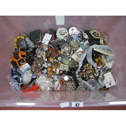 42 - A Large Mixed Lot of Assorted Costume Jewellery, including beads, bracelets, etc :- One Box