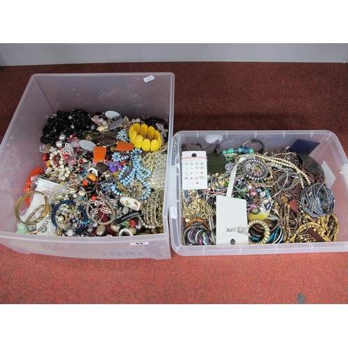 43 - A Large Mixed Lot of Assorted Costume Jewellery, including beads, bracelets, etc :- Two Boxes