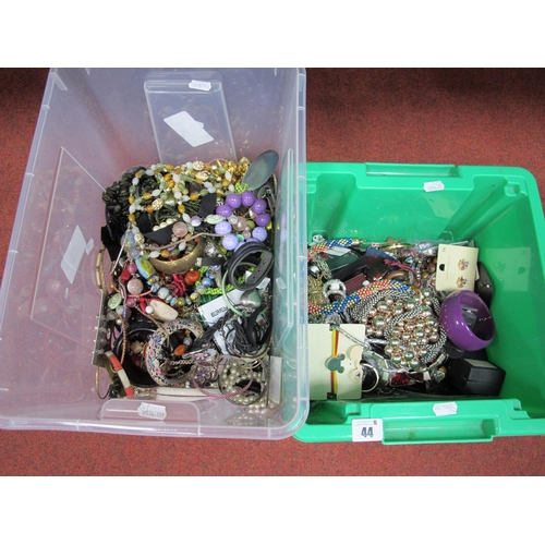 44 - A Large Mixed Lot of Assorted Costume Jewellery, including beads, bracelets, etc :- Two Boxes