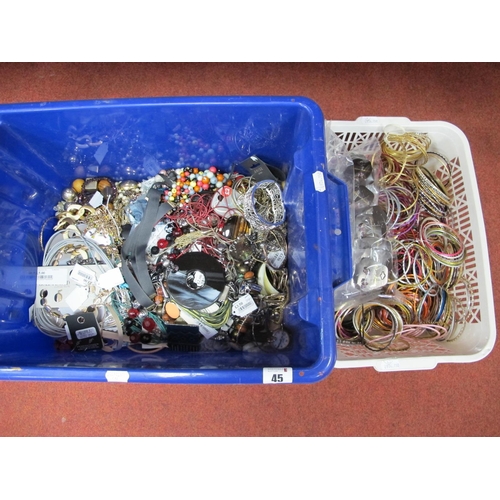 45 - A Large Mixed Lot of Assorted Costume Jewellery, including beads, quantity of bangles, etc :- Two Bo... 