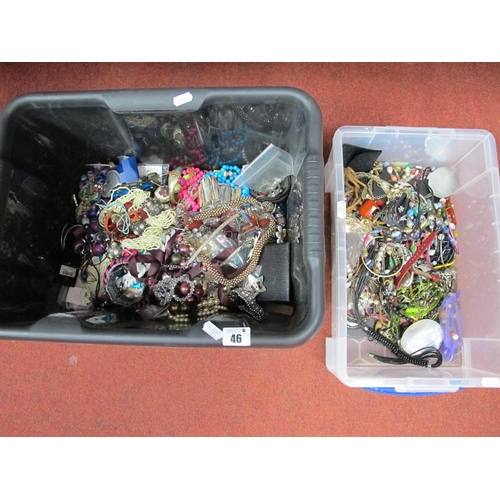 46 - A Large Mixed Lot of Assorted Costume Jewellery, including beads, bracelets, etc :- Two Boxes