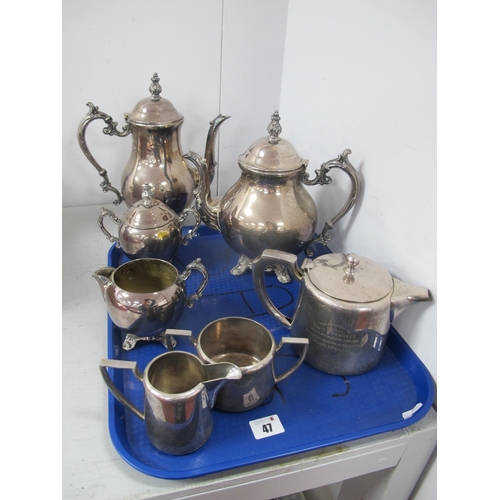 47 - A Decorative Plated Four Piece Tea Set, each with scroll handles; together with a Walker & Hall thre... 