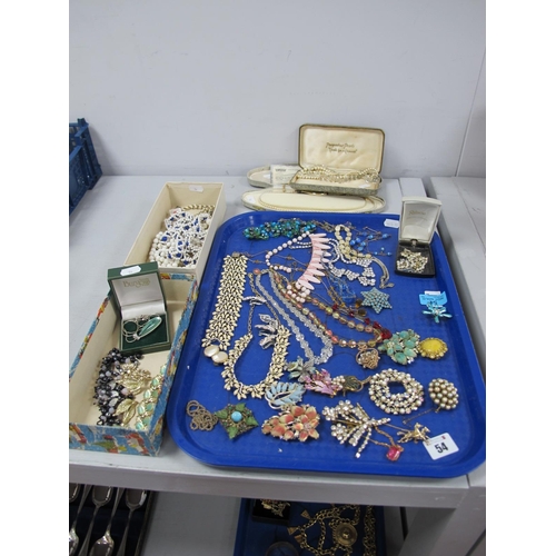 54 - Assorted Costume Jewellery, including diamanté, bead necklaces, earrings, brooches, imitation pearls... 