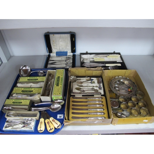 58 - A Collection of Assorted Cutlery, including boxed and cased sets, Art Deco coffee bean knop coffee s... 