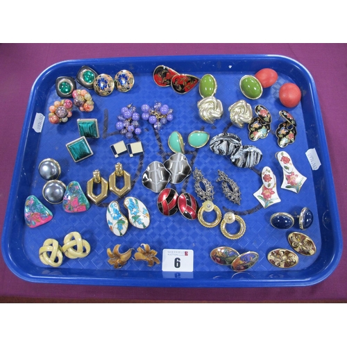 6 - A Collection of Assorted Earrings, including modern cloisonné enamel etc :- One Tray