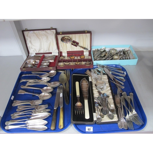 62 - Assorted Cased and Loose Plated Cutlery, including fish knives and forks, teaspoons, souvenir teaspo... 