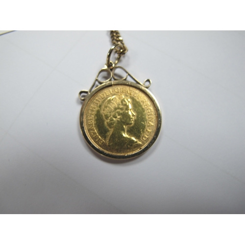 331 - An Elizabeth II Half Sovereign, 1982, loose set within 9ct gold pendant mount, on a 9ct gold flat li... 