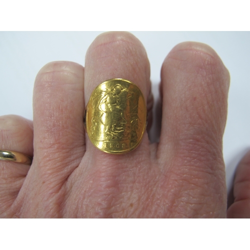 344 - An Edward VII Half Sovereign, 1908, converted to a ring (rubbed).