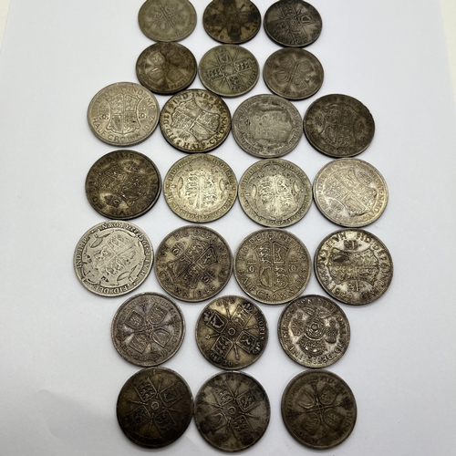 G.B Pre 1947 Silver Coins Half Crowns and Florins, total weight 300grams.