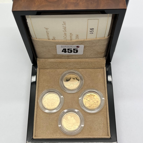 455 - A Royal Mint Channel Islands 60th Anniversary of D-Day Four Gold Coin Set, contains three gold proof... 