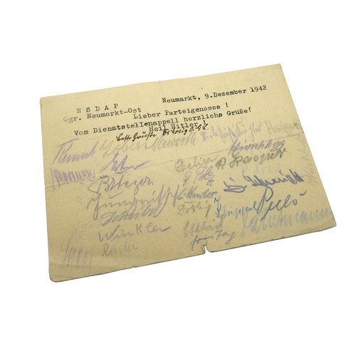 477 - A WWII Third Reich Postcard, with various signatures, dated 9th December 1942.