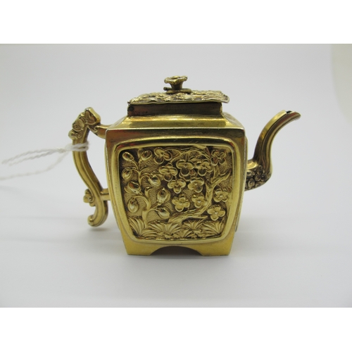 13 - A Novelty Hallmarked Silver Gilt Miniature Tea Pot, Joseph Willmore, Birmingham 1830, of Chinoiserie... 