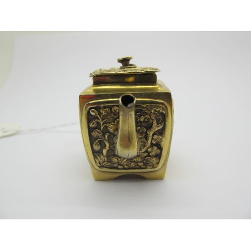 13 - A Novelty Hallmarked Silver Gilt Miniature Tea Pot, Joseph Willmore, Birmingham 1830, of Chinoiserie... 