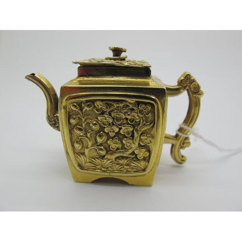 13 - A Novelty Hallmarked Silver Gilt Miniature Tea Pot, Joseph Willmore, Birmingham 1830, of Chinoiserie... 