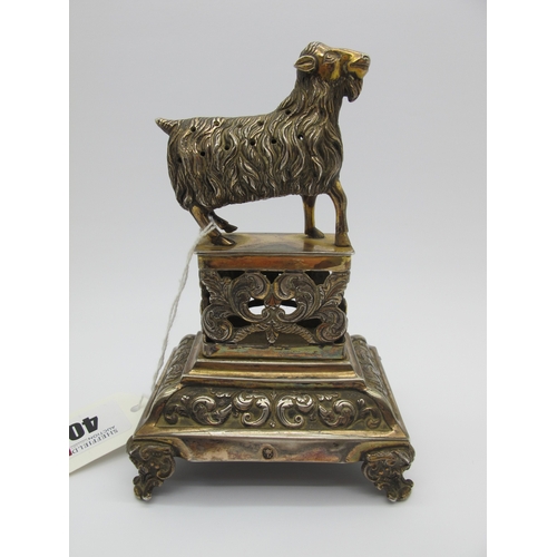 40 - A Portuguese XIX Century Novelty Tooth Pick Stand, modelled as a long haired goat, raised on leaf sc... 