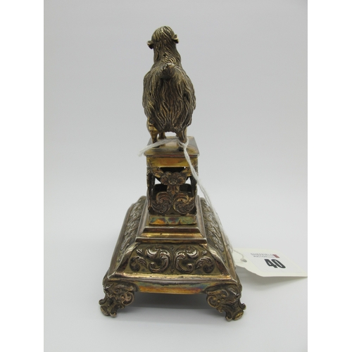 40 - A Portuguese XIX Century Novelty Tooth Pick Stand, modelled as a long haired goat, raised on leaf sc... 