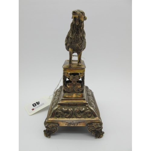 40 - A Portuguese XIX Century Novelty Tooth Pick Stand, modelled as a long haired goat, raised on leaf sc... 