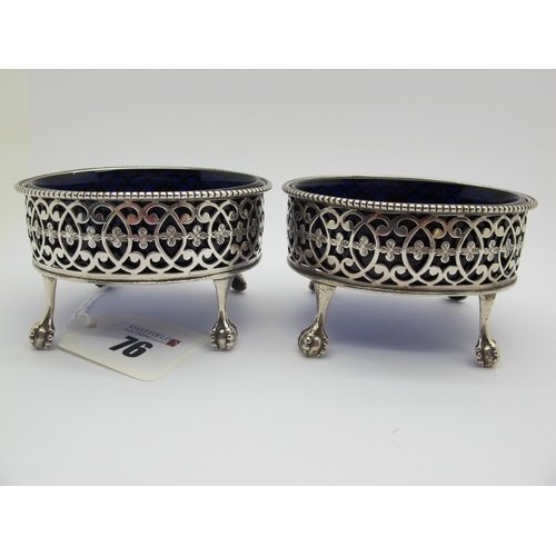 76 - A Pair of Decorative Georgian Hallmarked Silver Salts, Hester Bateman, London 1775, each of oval pie... 