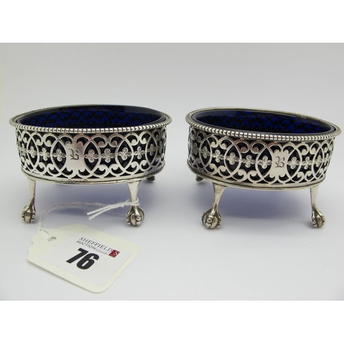 76 - A Pair of Decorative Georgian Hallmarked Silver Salts, Hester Bateman, London 1775, each of oval pie... 