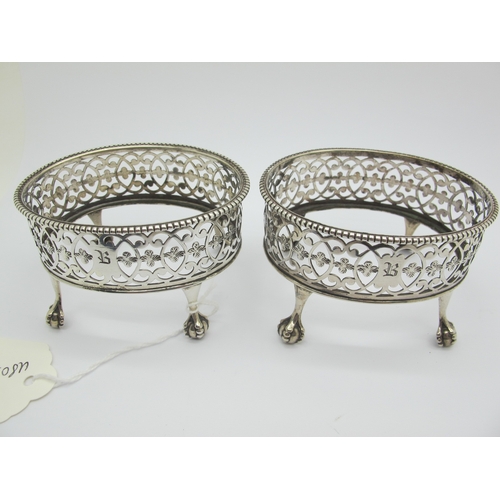 76 - A Pair of Decorative Georgian Hallmarked Silver Salts, Hester Bateman, London 1775, each of oval pie... 