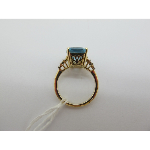 181 - Iliana; A Modern 18ct Gold Large Aquamarine and Diamond Set Cocktail Ring, rectangular cushion cut c... 