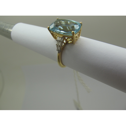 181 - Iliana; A Modern 18ct Gold Large Aquamarine and Diamond Set Cocktail Ring, rectangular cushion cut c... 