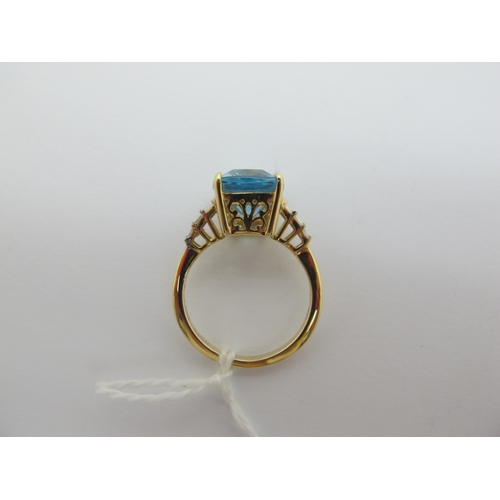 181 - Iliana; A Modern 18ct Gold Large Aquamarine and Diamond Set Cocktail Ring, rectangular cushion cut c... 