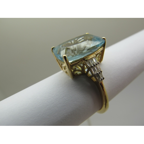 181 - Iliana; A Modern 18ct Gold Large Aquamarine and Diamond Set Cocktail Ring, rectangular cushion cut c... 