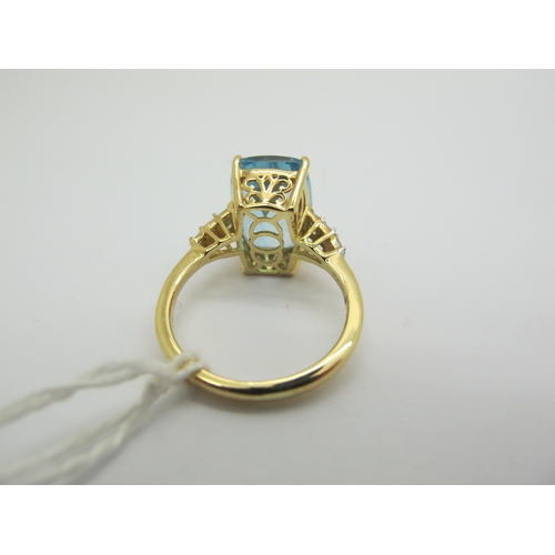 181 - Iliana; A Modern 18ct Gold Large Aquamarine and Diamond Set Cocktail Ring, rectangular cushion cut c... 