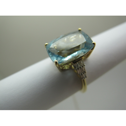 181 - Iliana; A Modern 18ct Gold Large Aquamarine and Diamond Set Cocktail Ring, rectangular cushion cut c... 