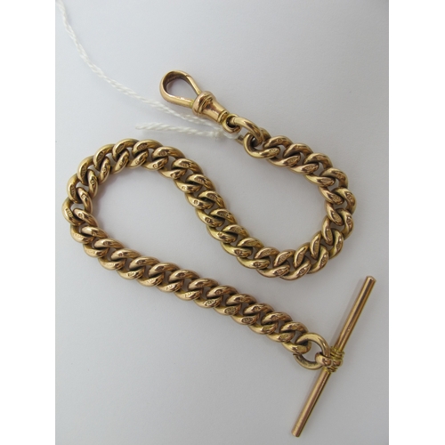 227 - A 9ct Gold Curb Link Albert Chain, to single swivel clasp, suspending a T-bar, 19.5cm long (27.5gram... 