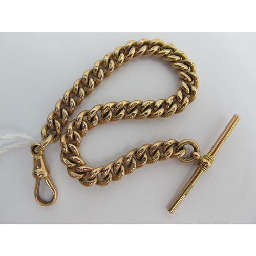 227 - A 9ct Gold Curb Link Albert Chain, to single swivel clasp, suspending a T-bar, 19.5cm long (27.5gram... 