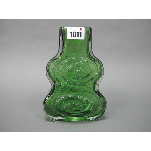 1011 - A Geoffrey Baxter for Whitefriars Glass 'Cello' Vase, decorated in meadow green colourway, 18cm high... 