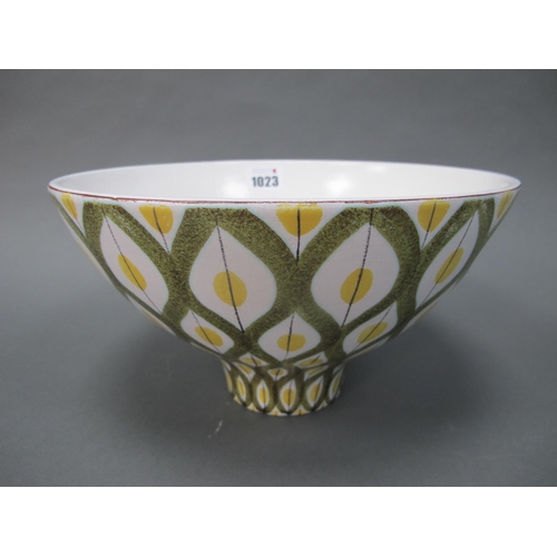 1023 - A Gustavsberg Pottery Bowl, of circular tapering form, painted with a stylised leaf pattern in yello... 