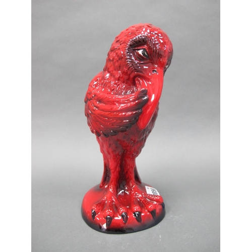 1056 - A Peggy Davies Ruby Fusion Comic Grotesque Pottery Bird 'The Whisperer', from the Phoenix series, nu... 