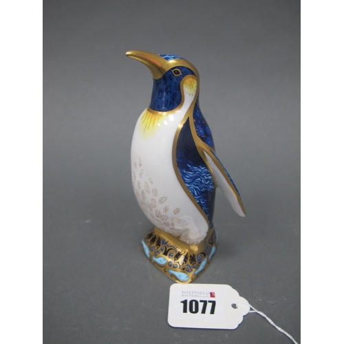 1077 - A Royal Crown Derby Porcelain Paperweight, 'Emperor Penguin', gold stopper, date code for 2011, 13.5... 