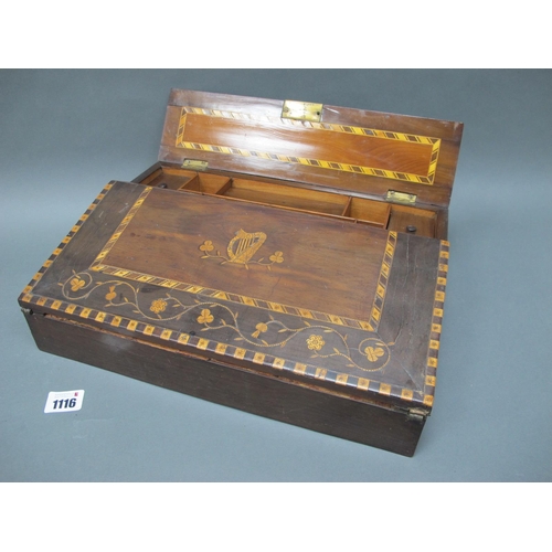 1116 - A Mid XIX Century Mahogany Writing Box, of rectangular form, inlaid in satinwood with a central lyre... 