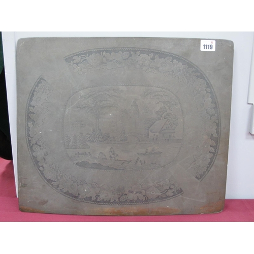 1119 - A XIX Century Copper Printing Plate, of a Willow Pattern meat dish, 37 x 45cm.