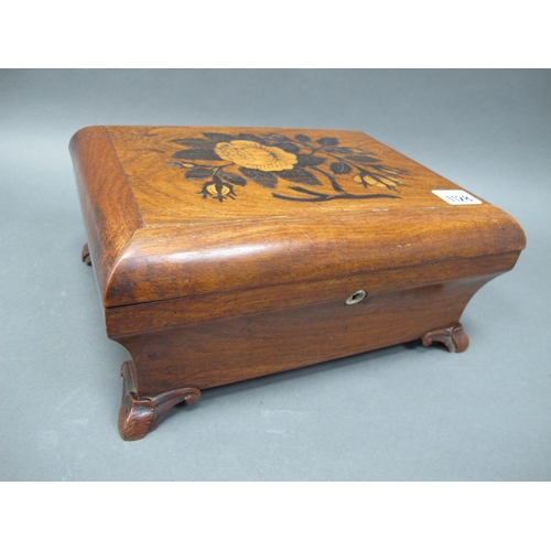 1128 - A Mid XIX Century Rosewood Sewing Box, of shaped rectangular form, the lid inlaid in various woods w... 