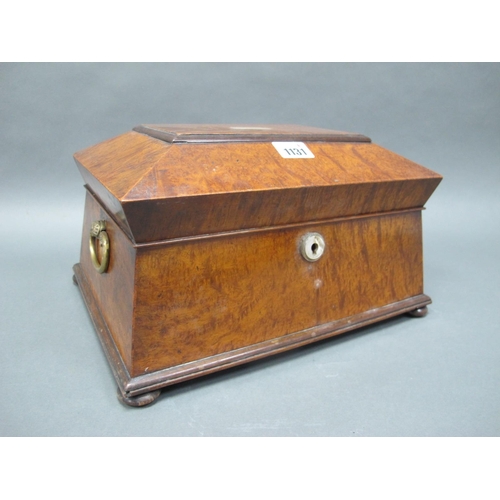 1131 - A Mid XIX Century Walnut Work Box, of sarcophagus form with mother of pearl cartouche and escutcheon... 