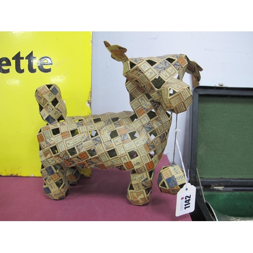 1142 - A Promotional Novelty Dog and Ball, made from Woodbine cigarette packets, 25cm long.