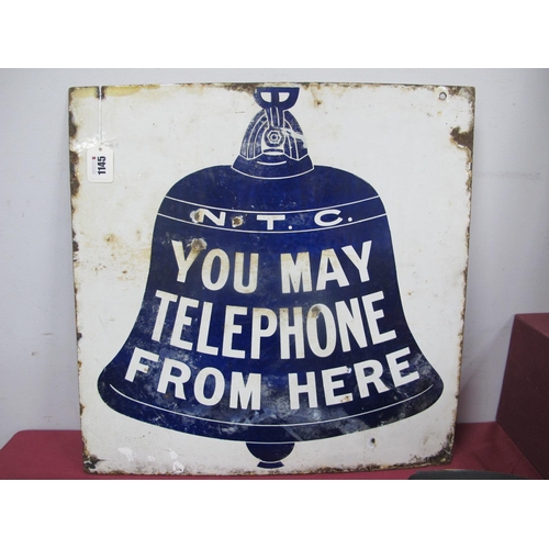 1145 - A Vintage Enamel Sign, decorated to both sides with a bell in blue and inscribed 