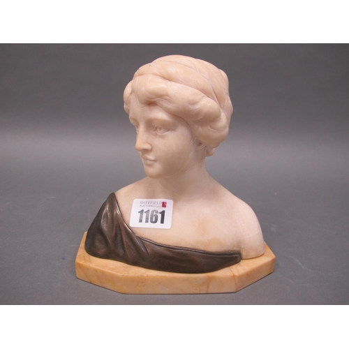 1161 - An Early XX Century Alabaster Bust of a Young Girl, with bronze mounts on a shaped base, 17cm high.