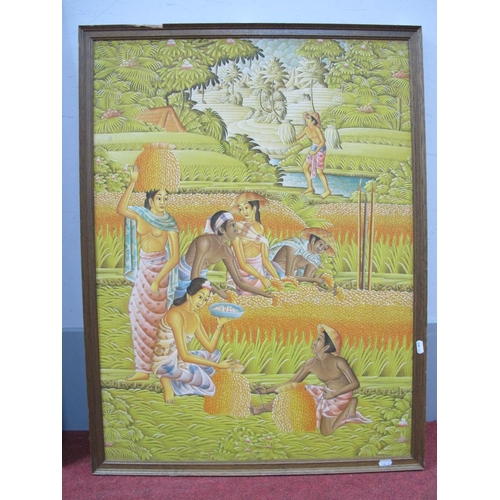 1250 - IMD TEBLIN, PENESTANAN KLOD, BALI Figures Working in a Field, mixed media, signed lower edge, 80 x 6... 