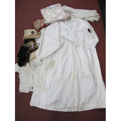 1345 - A Victorian Nightshirt and Underwear, a partly constructed patchwork quilt, crochet design samples a... 