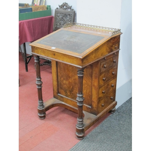 1438 - An Edwards & Roberts XIX Century Walnut Davenport, with three-quarter ormolu gallery, fall front wit... 