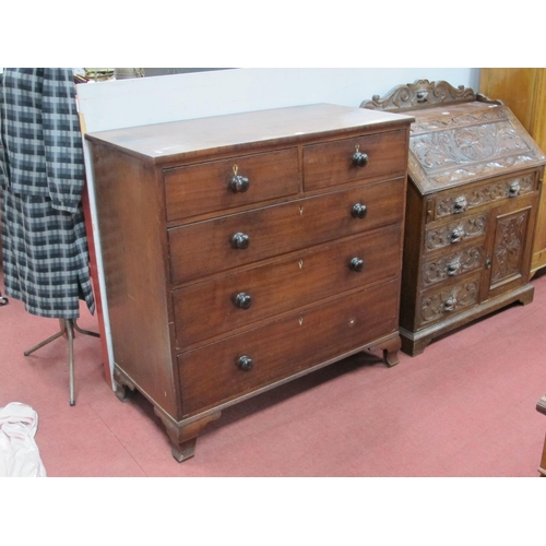 1441 - An Early XIX Century Mahogany Chest of Drawers, with two short and three long drawers, on ogee feet,... 