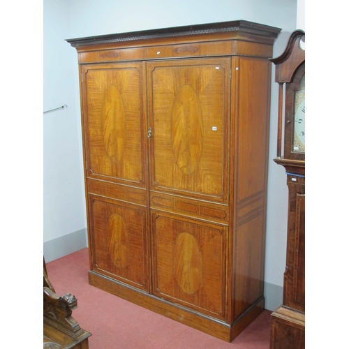 1490 - An Early XX Century Satinwood Two Door Wardrobe, with a stepped cornice, Greek key frieze, crossband... 