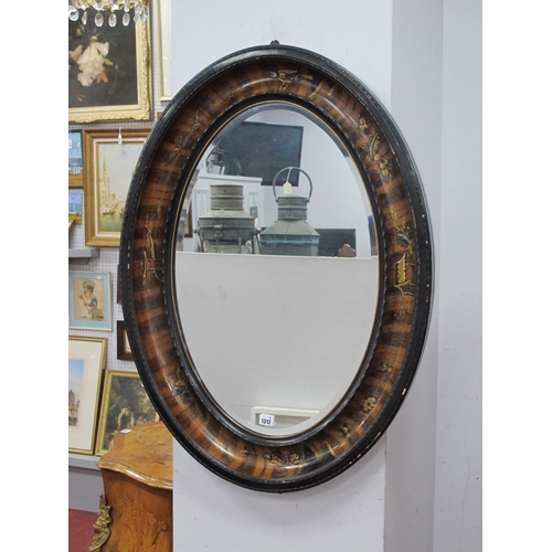 1312 - An Early XX Century Bevelled Wall Mirror, with Chinoiserie decoration to tortoiseshell effect surrou... 